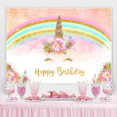 Funkeln Und Blumen Einhorn Glücklich Geburtstag Hintergrund